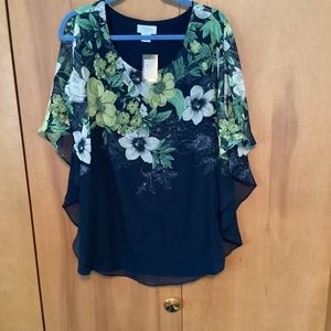 Floral Black and Green Women's Tunic Top